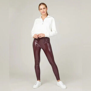 SPANX NWOT Faux Patent Leather Leggings in Ruby